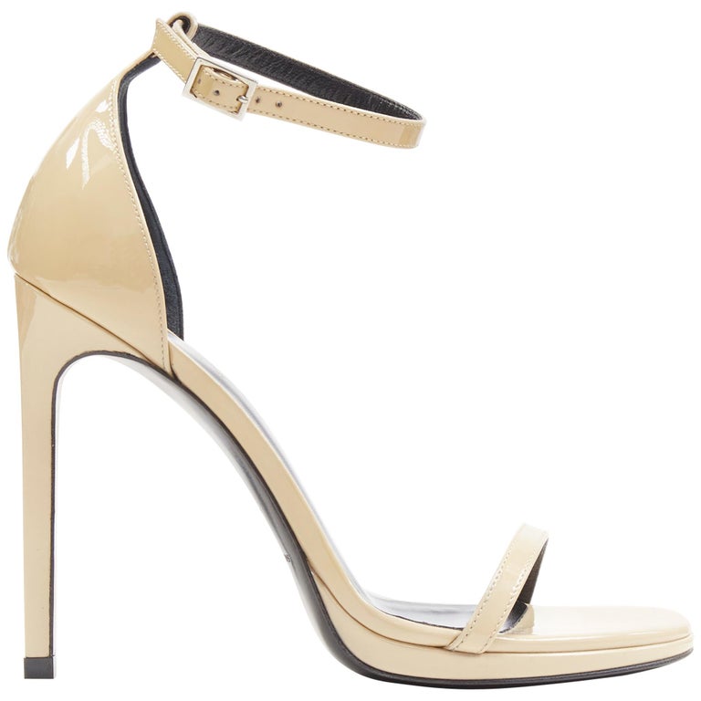 SAINT LAURENT PARIS beige nude patent minimalist strappy sandals EU36 at  1stDibs | beige strappy heels