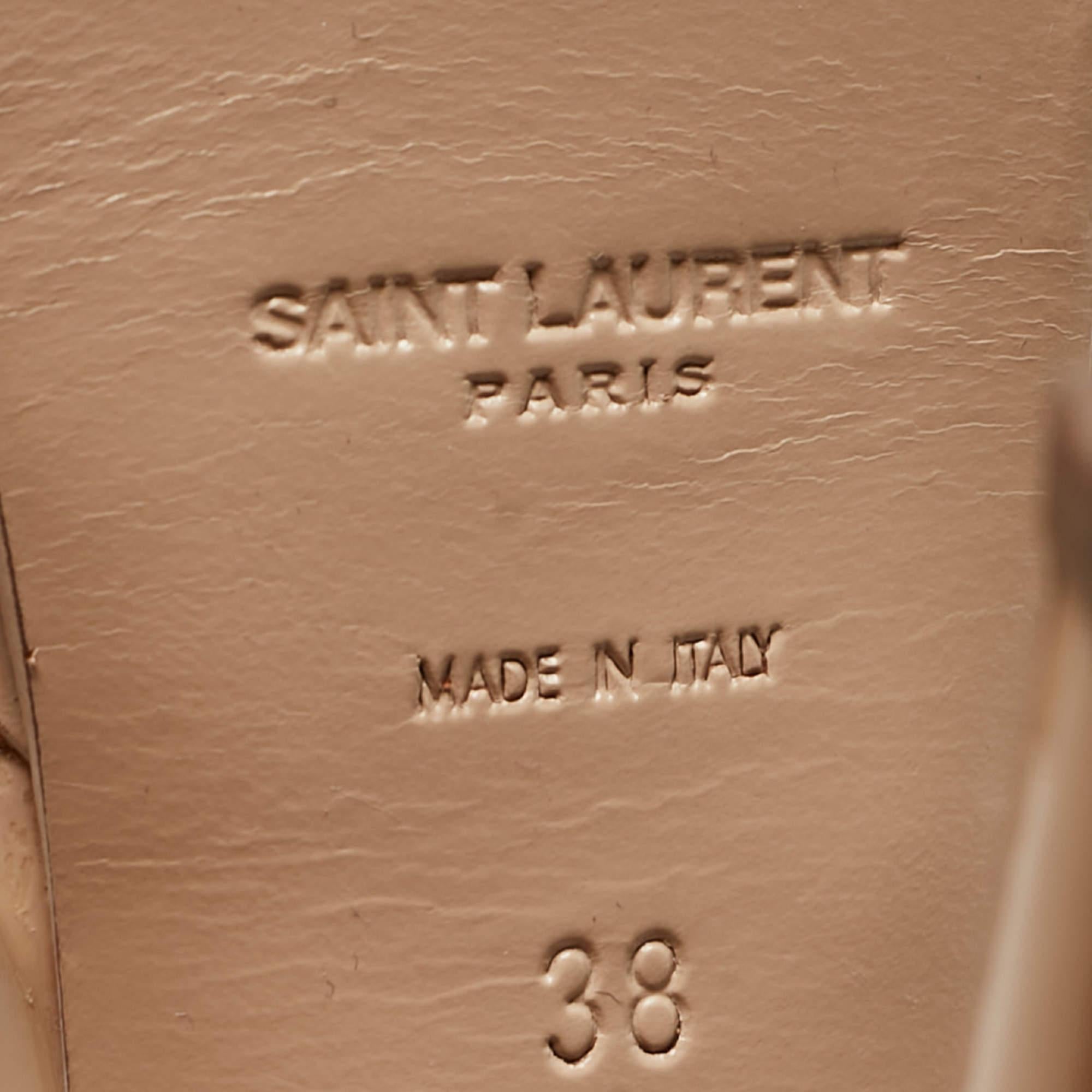 Saint Laurent Paris Beige Patent Leather Tribute Platform Ankle Strap Sandals Si For Sale 3