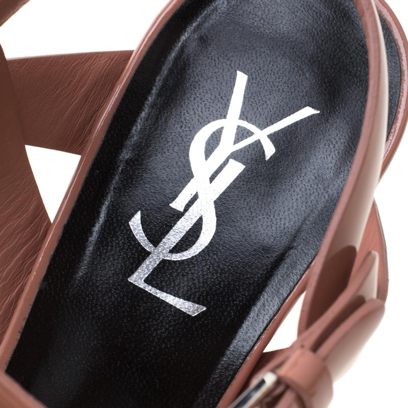 Saint Laurent Paris Beige Patent Leather Tribute Platform Sandals Size 39.5 1