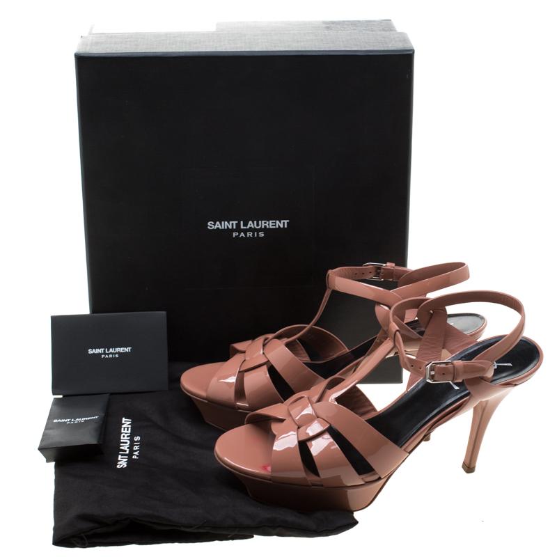 Saint Laurent Paris Beige Patent Leather Tribute Platform Sandals Size 39.5 4