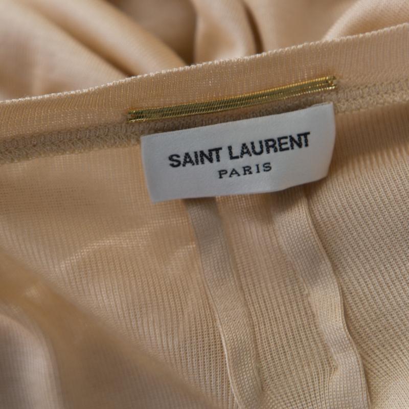 Saint Laurent Paris Beige Silk Knit Embellished Leather Pocket Detail Tank Top S 2
