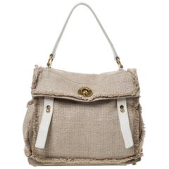 Saint Laurent Paris Beige/White Fabric/Suede and Leather Medium Muse Two Satchel