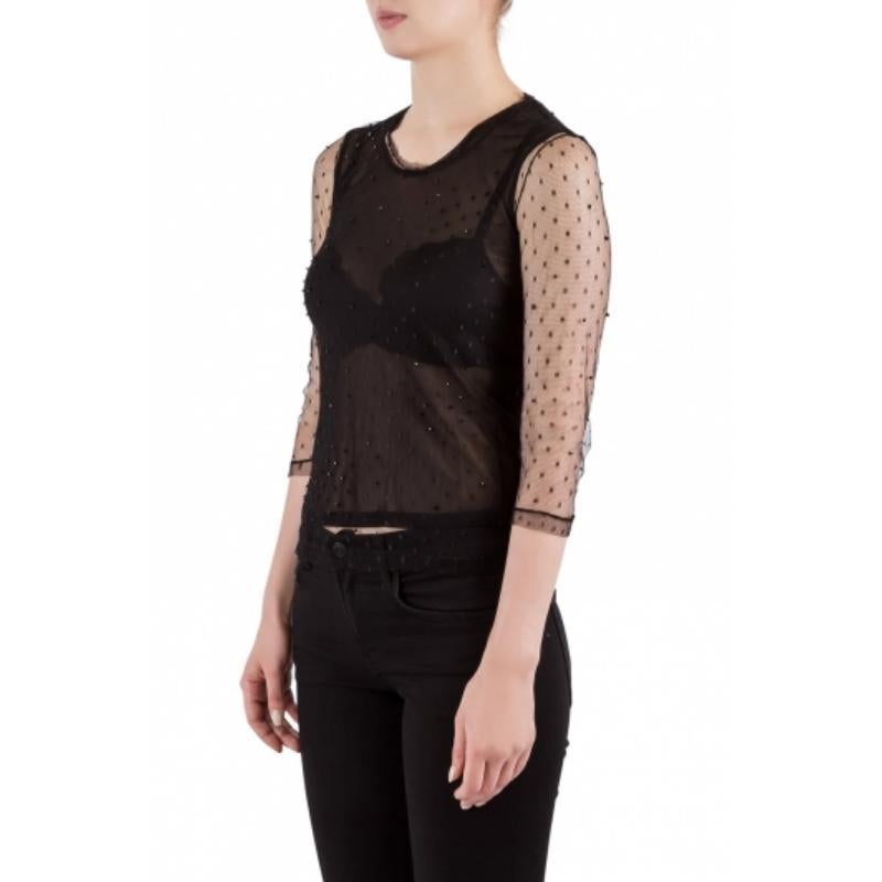 Nero Saint Laurent Paris - Top a maniche lunghe in rete impreziosito da perline XS in vendita