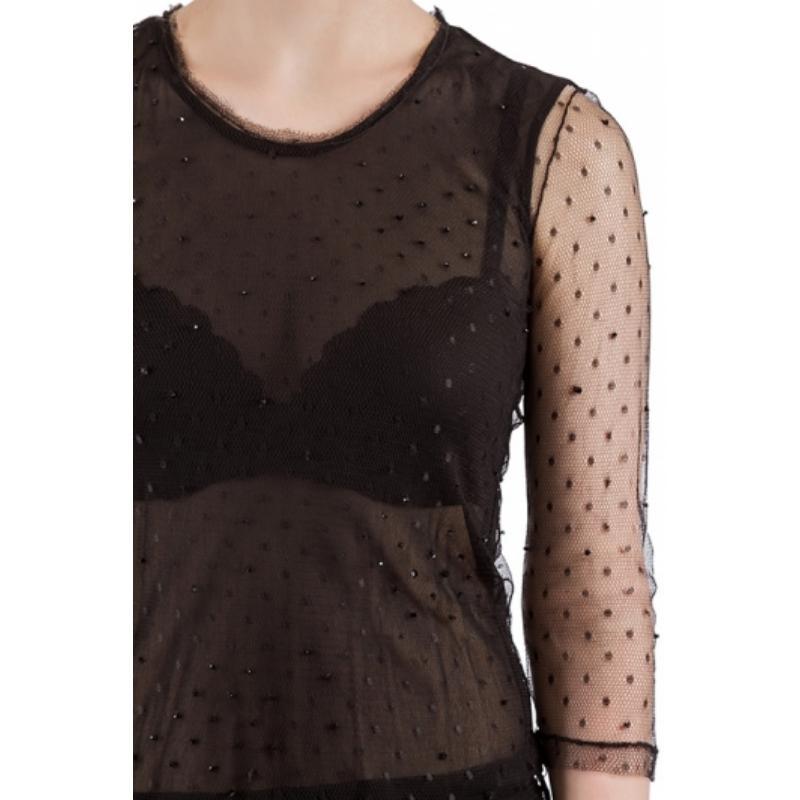 Saint Laurent Paris - Top a maniche lunghe in rete impreziosito da perline XS In condizioni buone in vendita a Dubai, Al Qouz 2