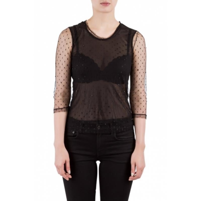 Donna Saint Laurent Paris - Top a maniche lunghe in rete impreziosito da perline XS in vendita