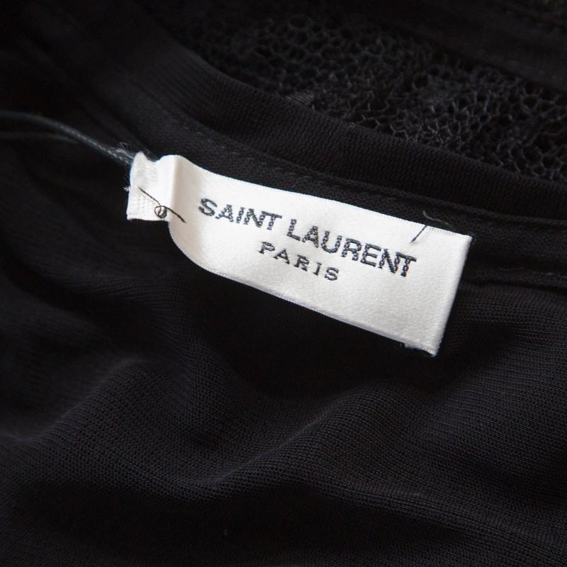 Saint Laurent Paris Black Bead Embellished Mesh Long Sleeve Top XS 1