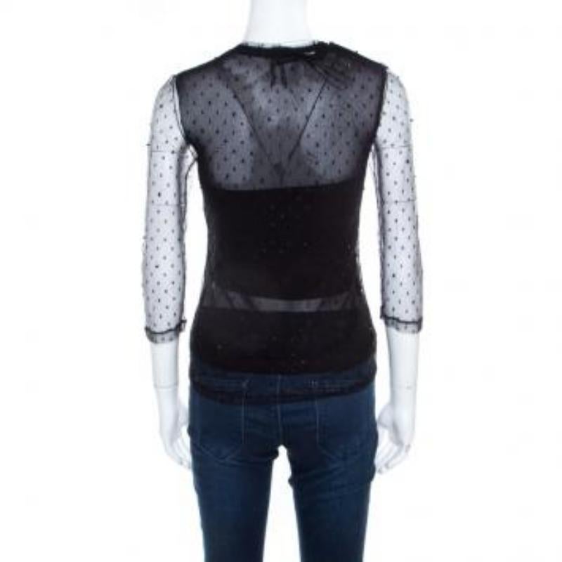 Saint Laurent Paris - Top a maniche lunghe in rete impreziosito da perline XS in vendita 1