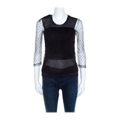 Saint Laurent Paris Black Bead Embellished Mesh Long Sleeve Top XS
