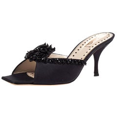 Saint Laurent Paris Black Beaded Embellished Vintage Open Toe Sandals Size 38.5