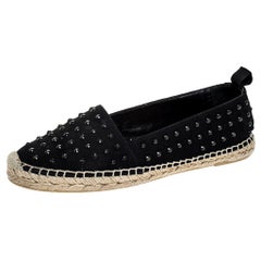 Saint Laurent Paris Black Canvas Embellished Espadrilles Size 38.5