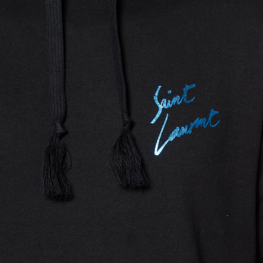 Saint Laurent Paris Black Cotton Logo Printed Hoodie M In Good Condition In Dubai, Al Qouz 2