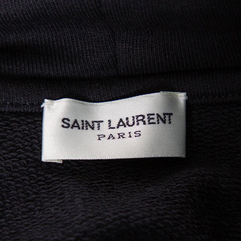 Saint Laurent Paris Black Cotton Logo Printed Hoodie M 1