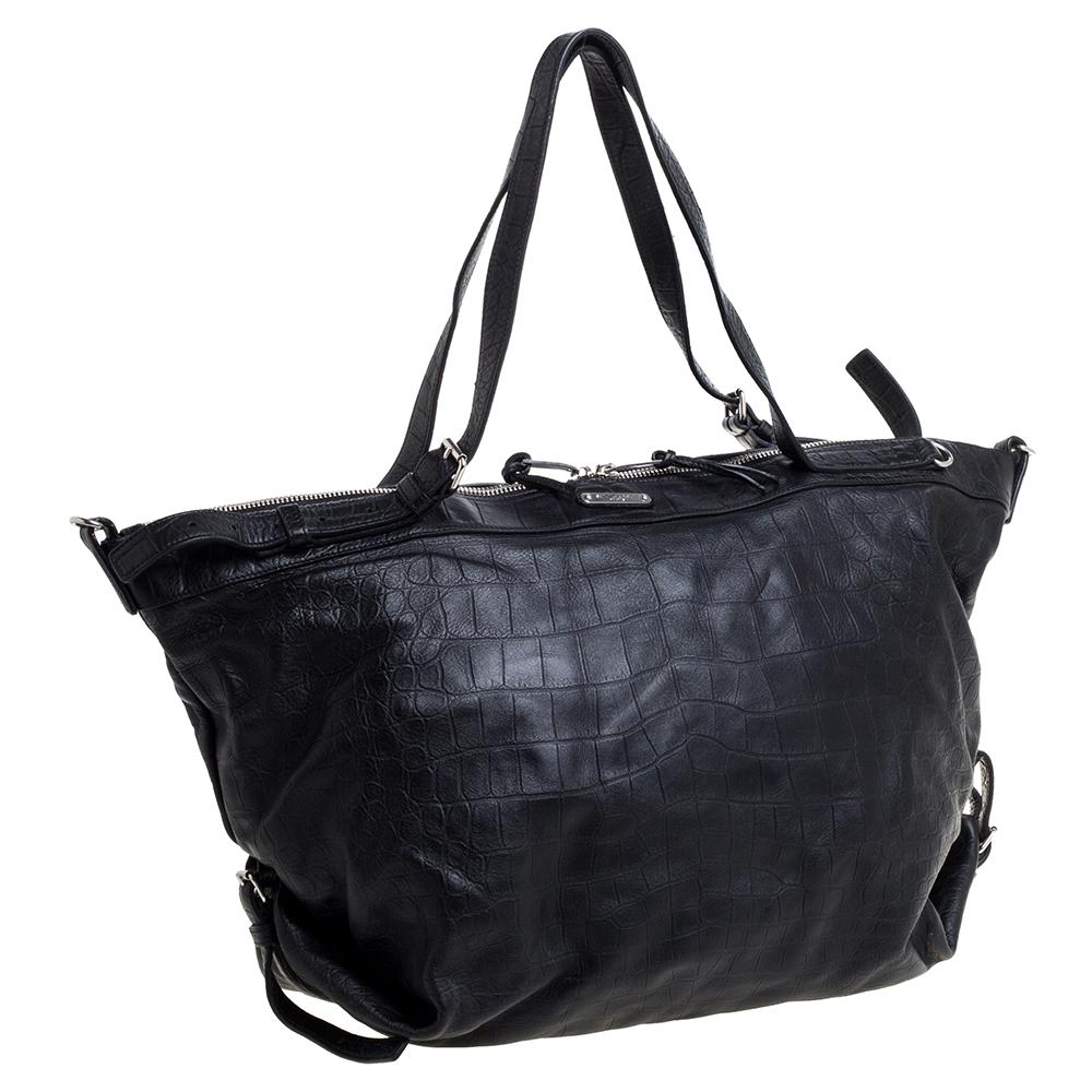 Women's Saint Laurent Paris Black Croc Embossed Leather Bag