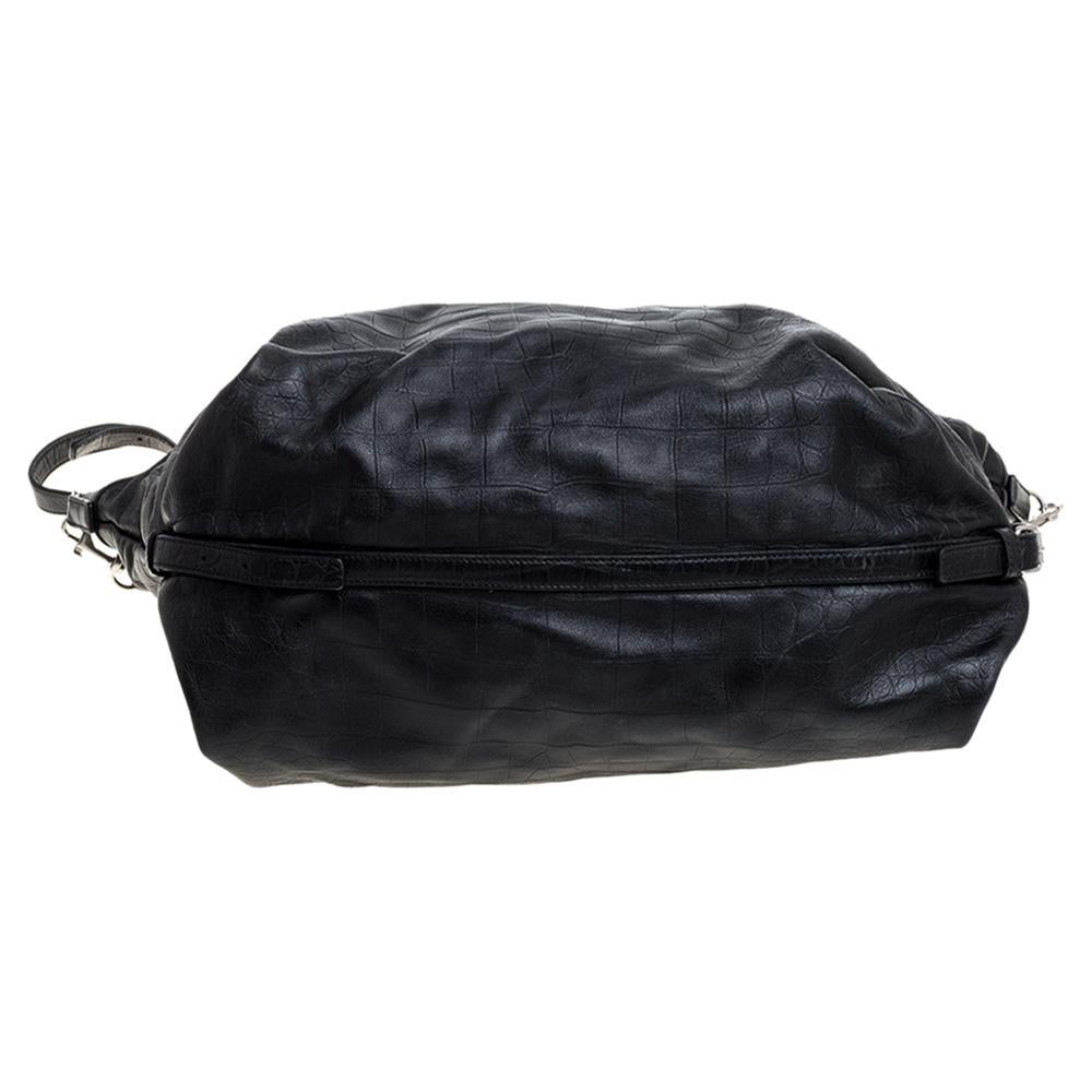 Saint Laurent Paris Black Croc Embossed Leather Bag 1