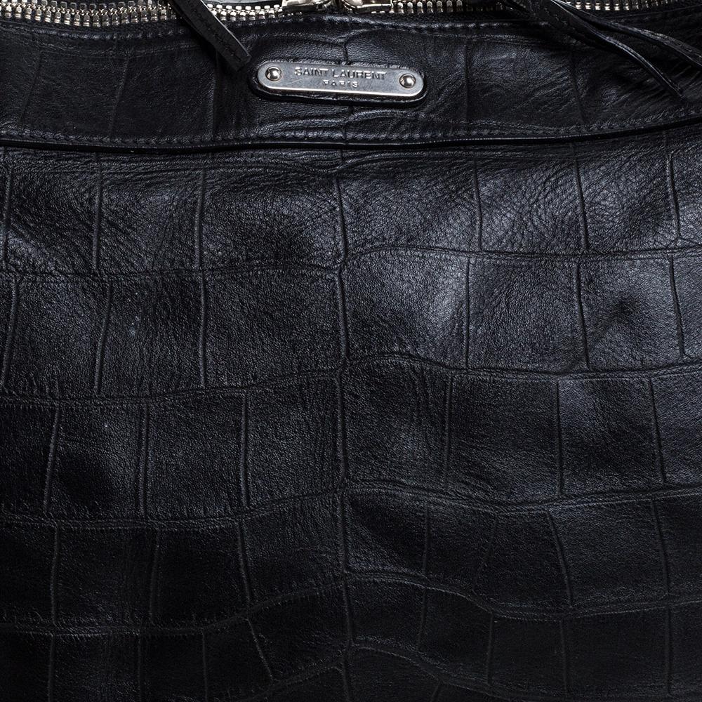 Saint Laurent Paris Black Croc Embossed Leather Bag 4