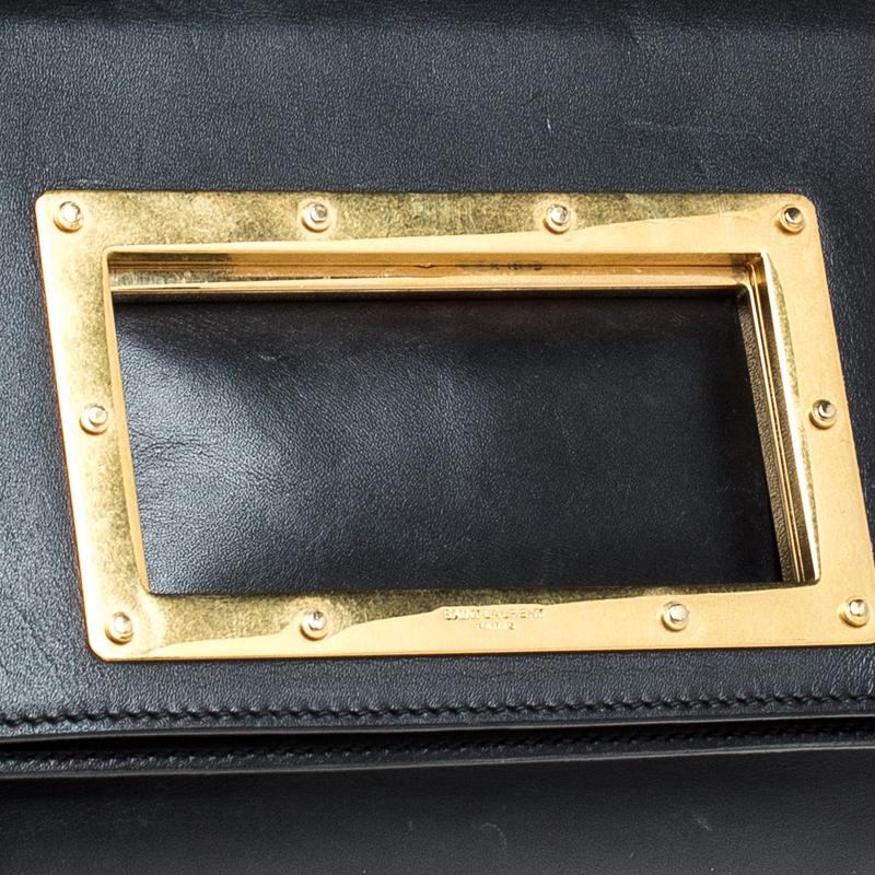 Saint Laurent Paris Black Cut Out Leather Flap Clutch In Good Condition In Dubai, Al Qouz 2