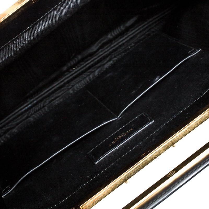 Women's Saint Laurent Paris Black Cut Out Leather Flap Clutch