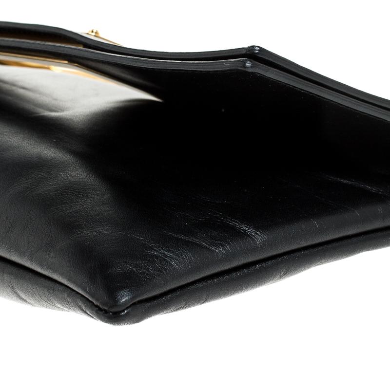 Saint Laurent Paris Black Cut Out Leather Flap Clutch 2