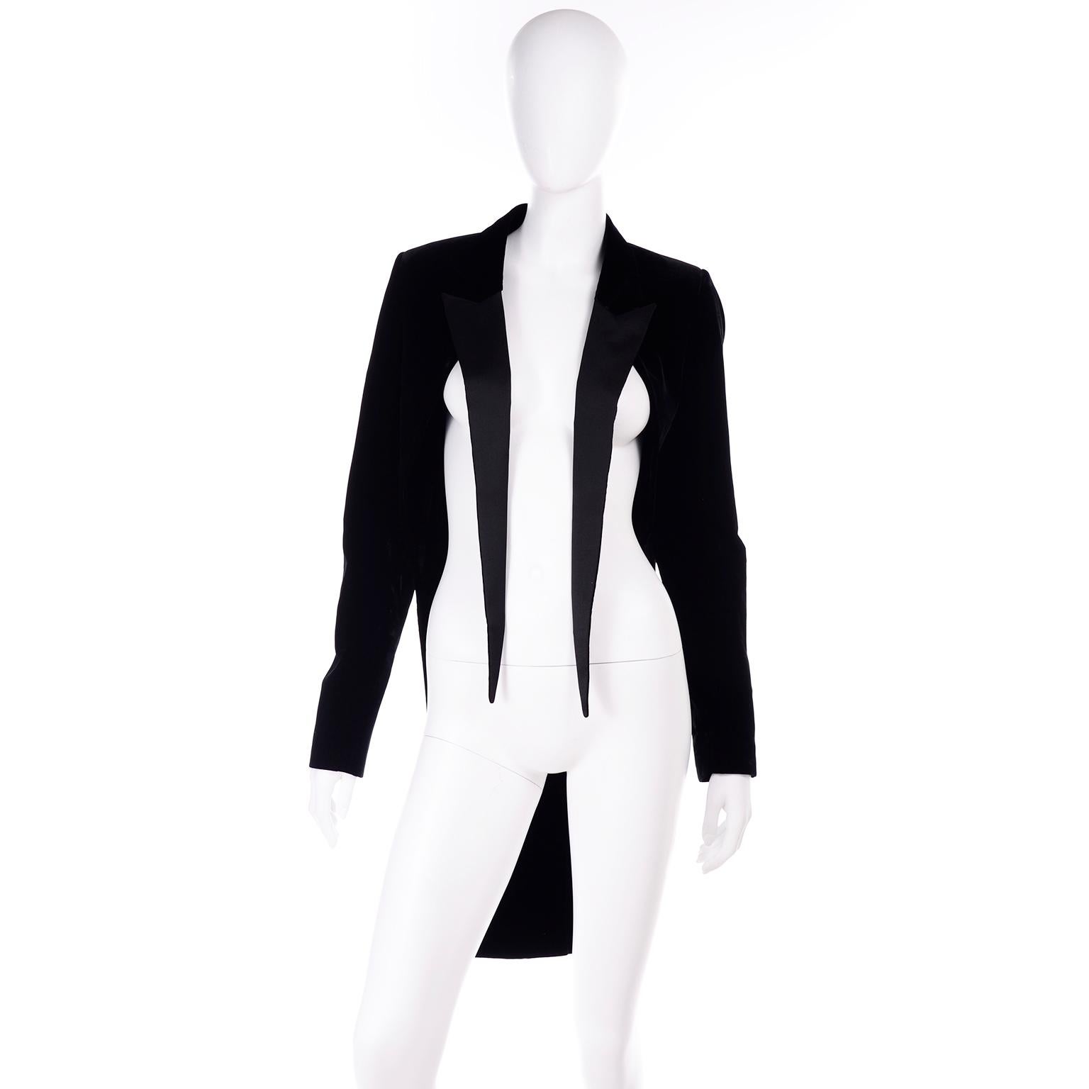 Saint Laurent Paris Black Cutaway Tuxedo Jacket in Velvet & Satin w/ Tails