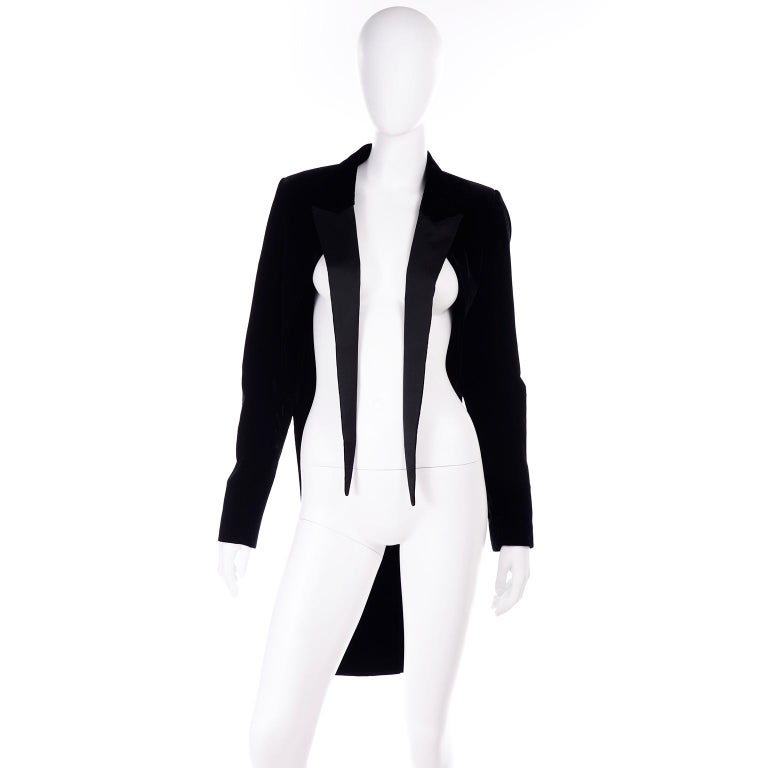 Saint Laurent Paris Black Cutaway Tuxedo Jacket in Velvet and Satin w/ Tails  For Sale at 1stDibs | tuxedo jacket with tails, cutaway tuxedos, jacket  with tails
