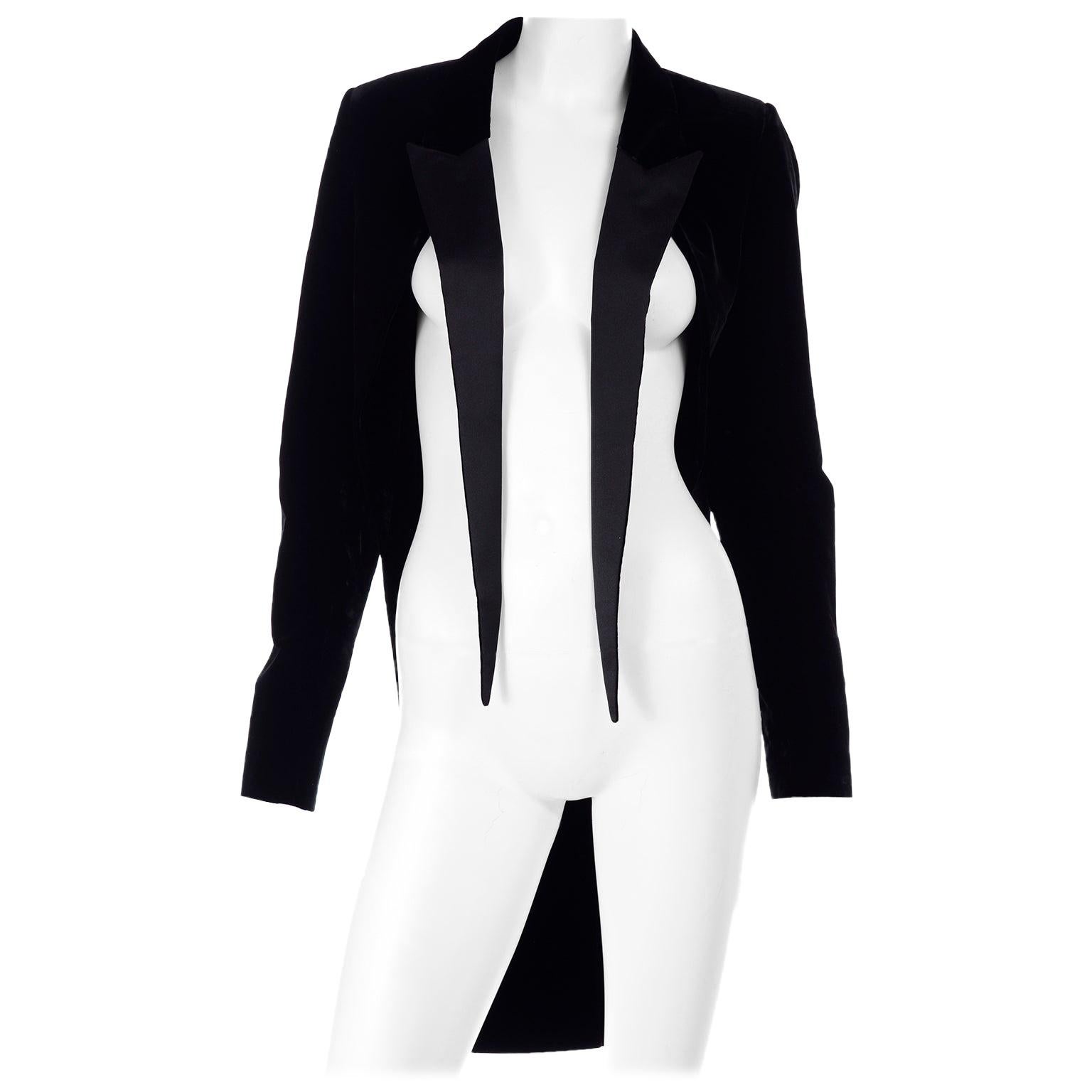 Saint Laurent Paris Black Cutaway Tuxedo Jacket in Velvet & Satin w/ Tails For Sale