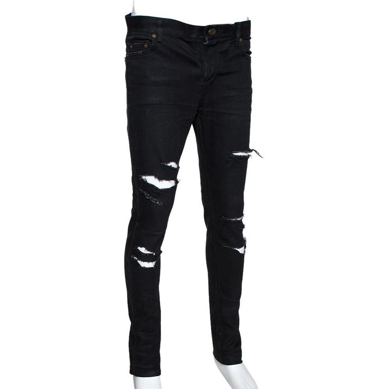 Saint Laurent Paris Black Denim Distressed D02 Skinny Jeans M For Sale at  1stDibs | saint laurent d02