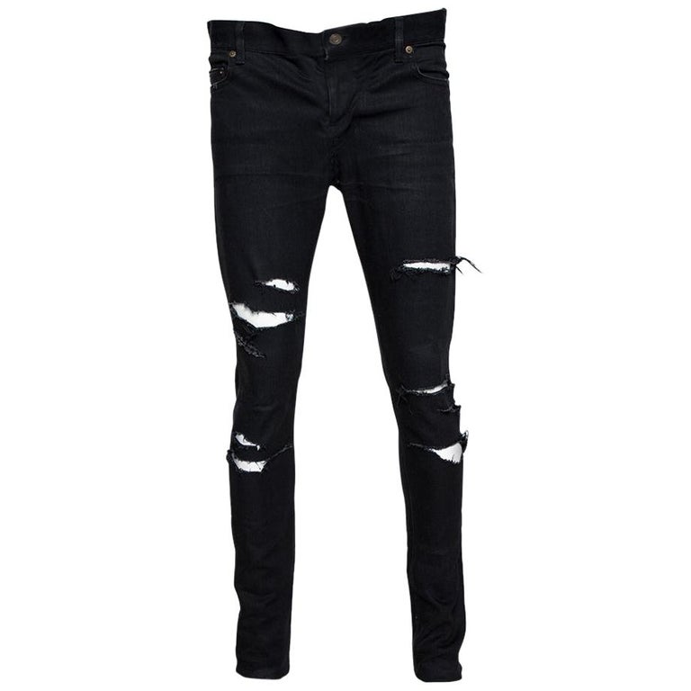 Saint Laurent Paris Black Denim Distressed D02 Skinny Jeans M For Sale at  1stDibs | saint laurent d02, saint laurent paris d02, saint laurent ripped  jeans