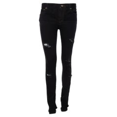 Saint Laurent Paris Black Denim Skinny Fit Distressed Jeans M