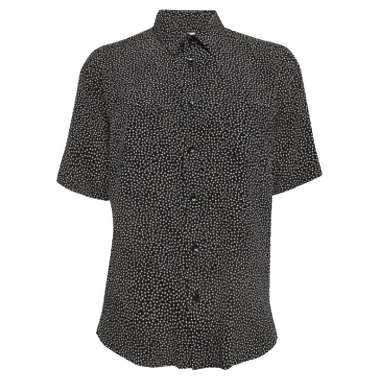 Saint Laurent Paris Camisa de seda negra con estampado de puntos M