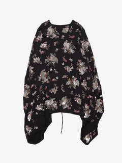 Saint Laurent Paris  Black Floral Sequined Laced Silk Cape