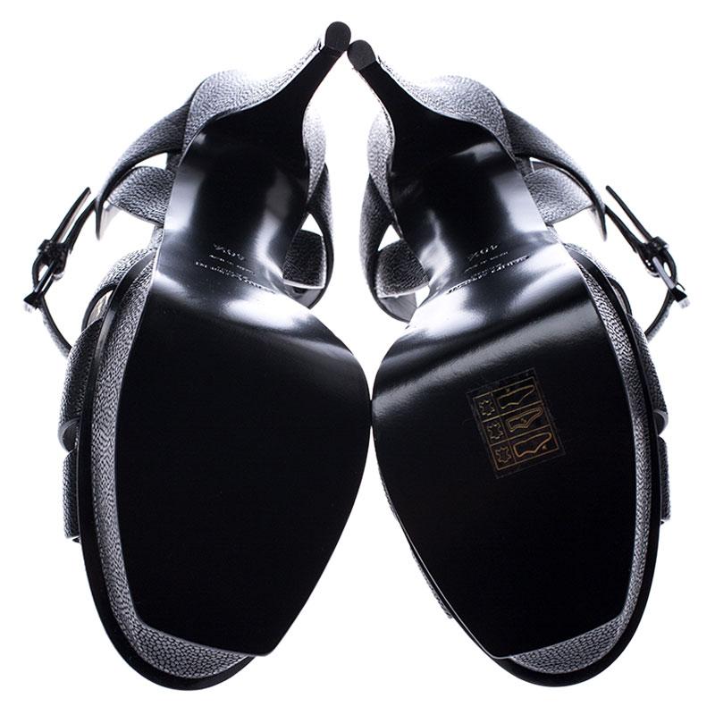 Saint Laurent Paris Black Grained Leather Tribute Ankle Strap Sandals Size 40.5 3