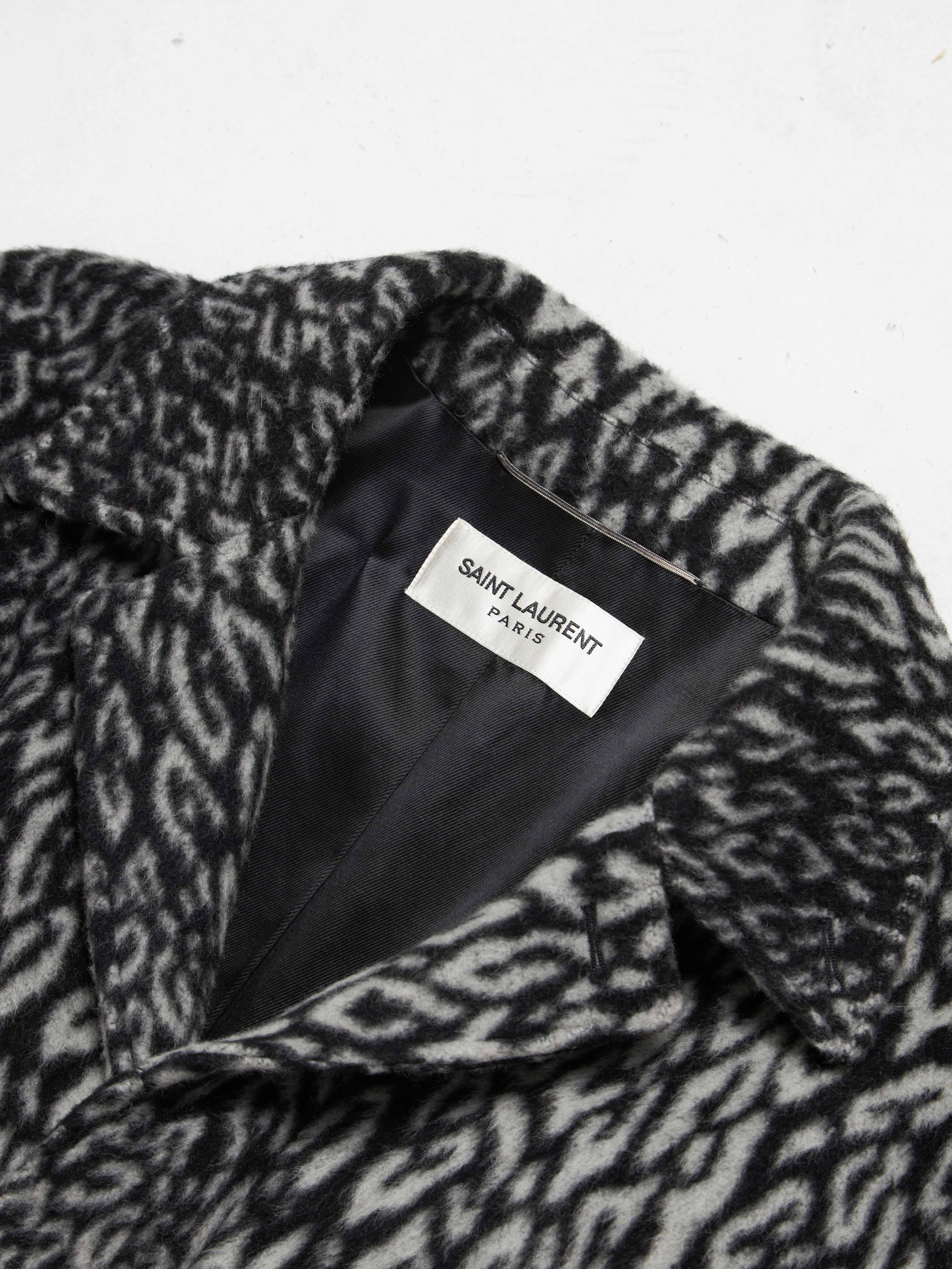 Saint Laurent Paris  Black Gray Elongated Button Woolen Coat For Sale 3