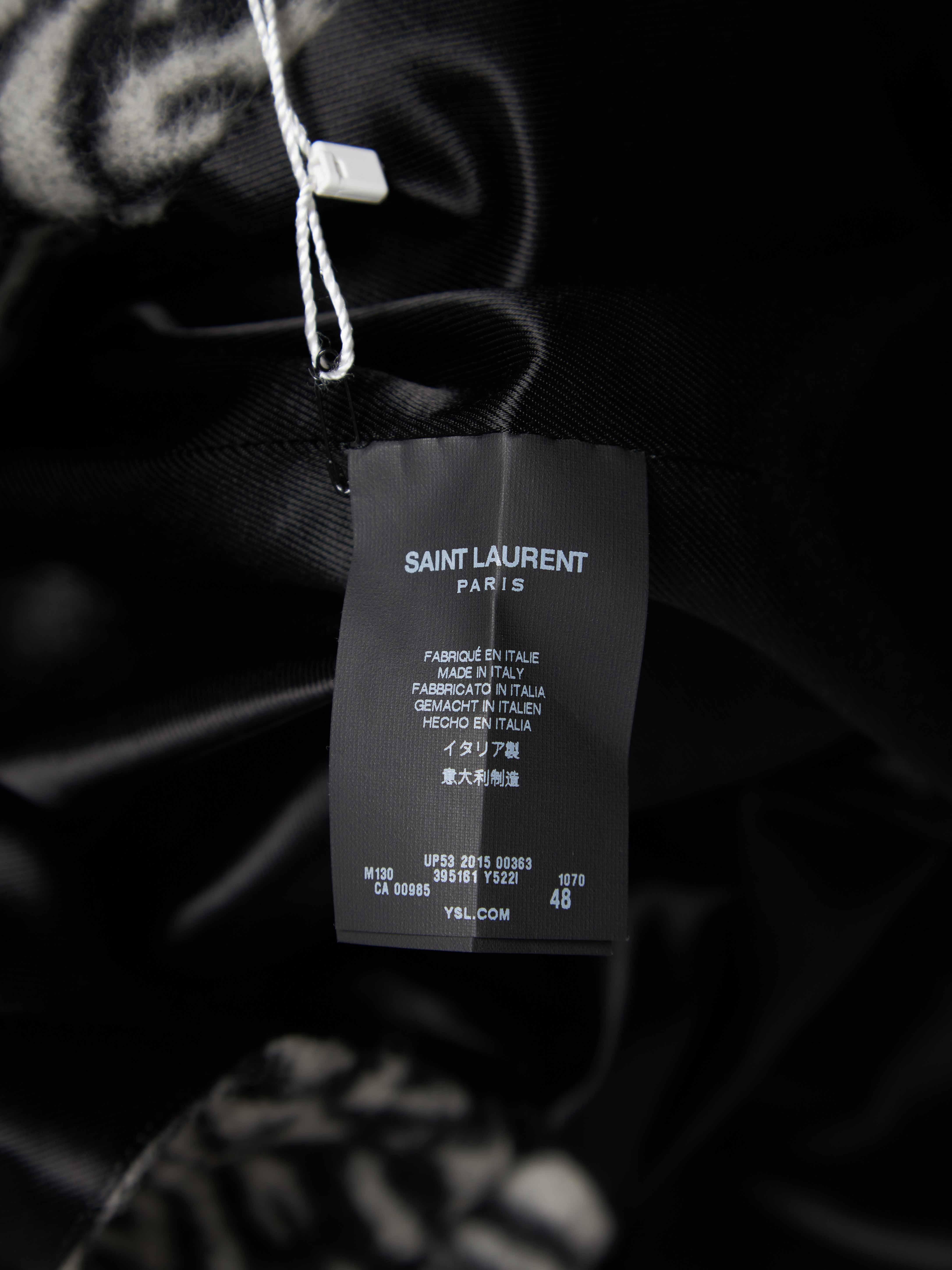 Saint Laurent Paris  Black Gray Elongated Button Woolen Coat For Sale 4