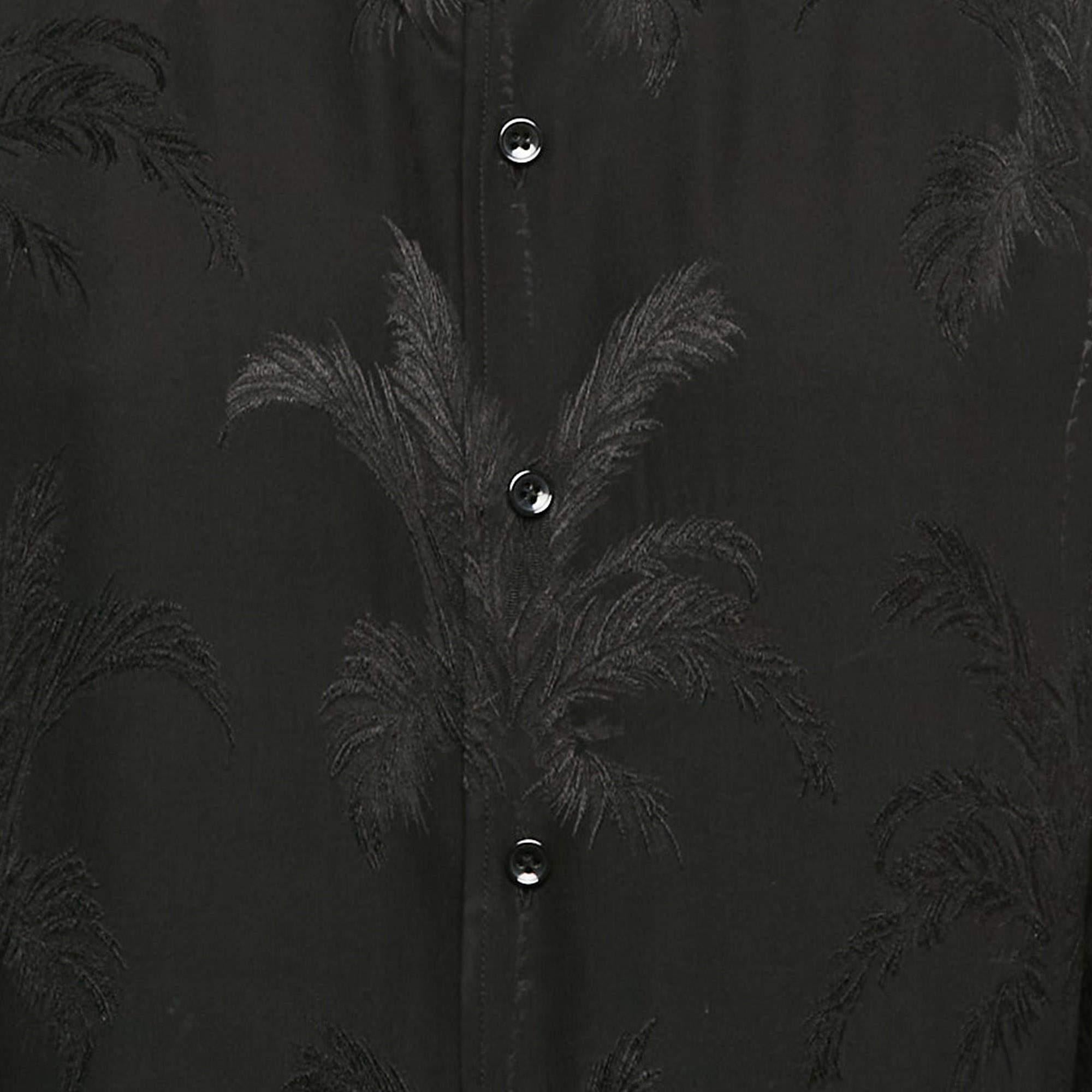 Nero Saint Laurent Paris - Camicia con bottoni in seta jacquard nera M. in vendita