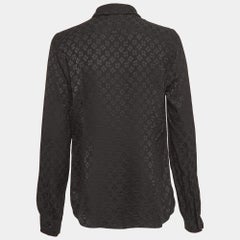 Saint Laurent Paris Black Jacquard Silk Long Sleeve Shirt S