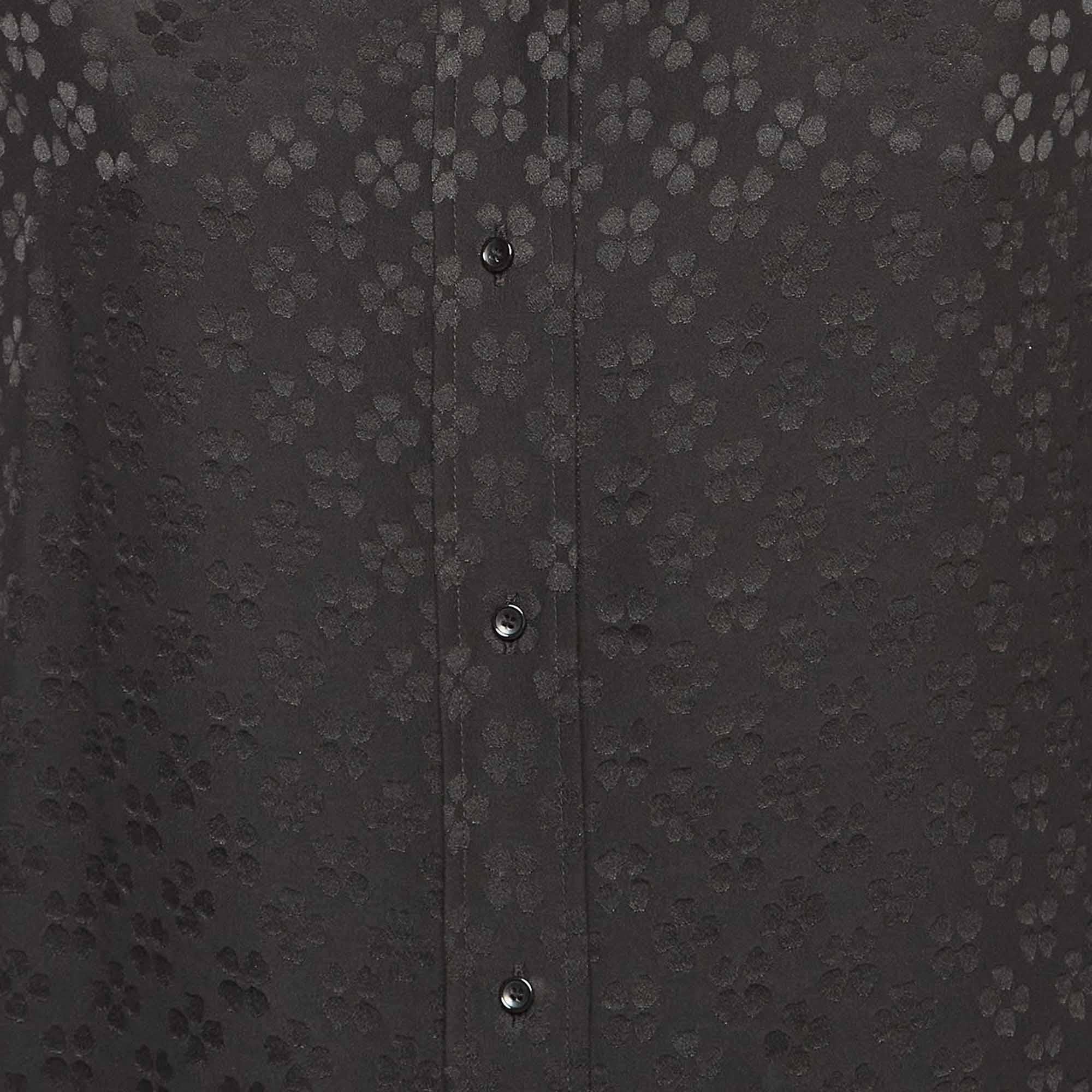 Nero Saint Laurent Paris Camicia a maniche lunghe in seta jacquard nera S in vendita