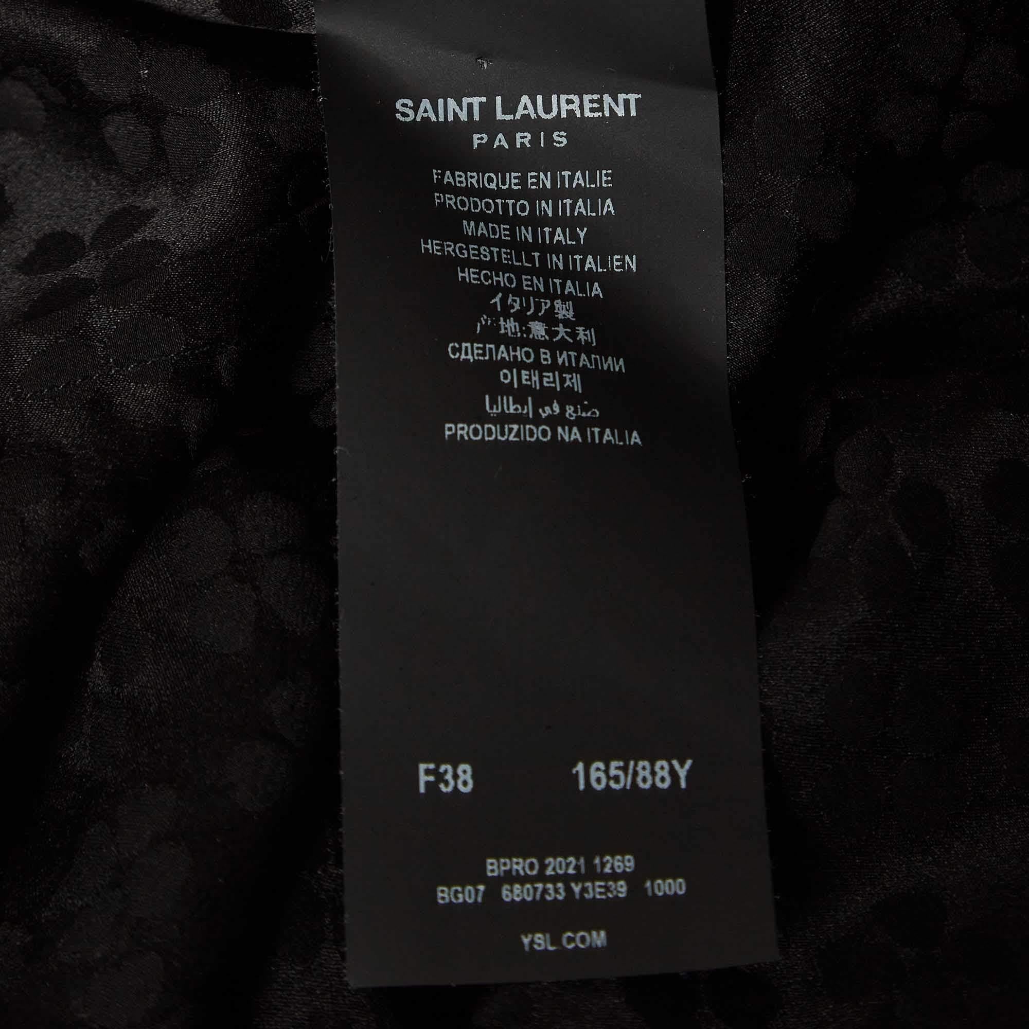 Donna Saint Laurent Paris Camicia a maniche lunghe in seta jacquard nera S in vendita