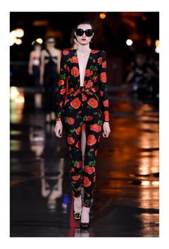 Saint Laurent Paris Black Jumpsuit With Red Rose Print