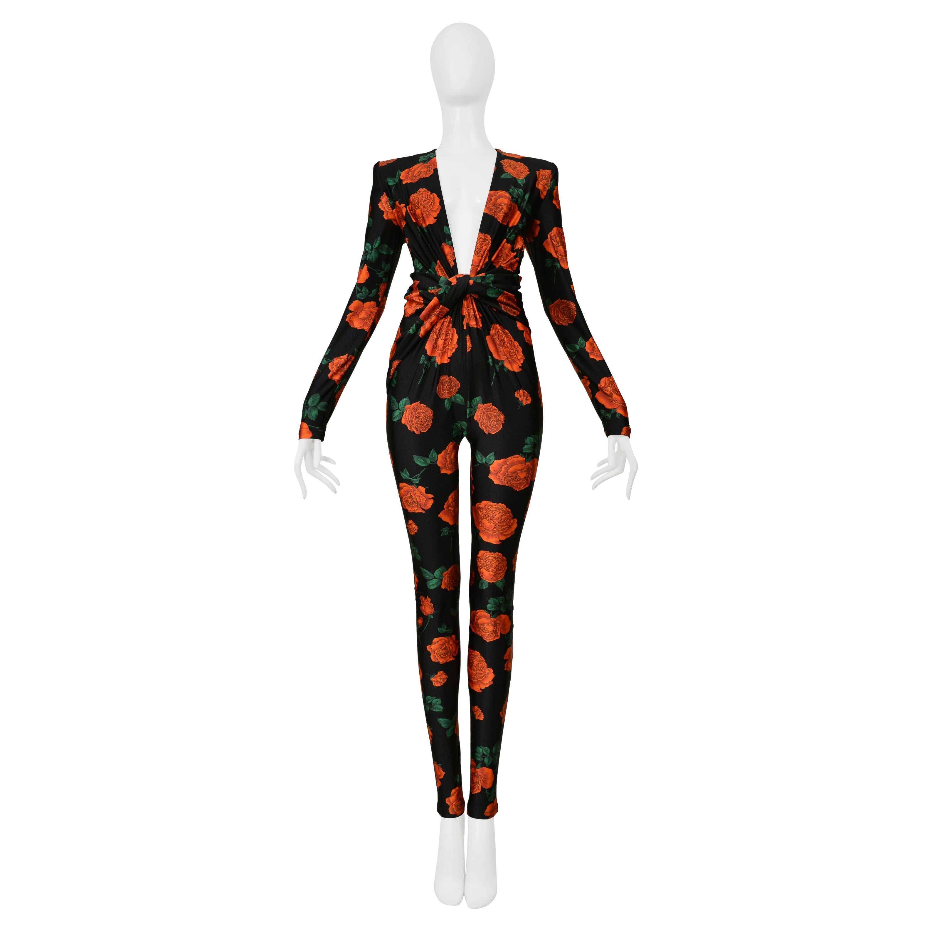 Saint Laurent Paris Black Jumpsuit With Red Rose Print