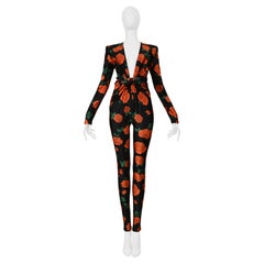 Saint Laurent Paris Black Jumpsuit With Red Rose Print