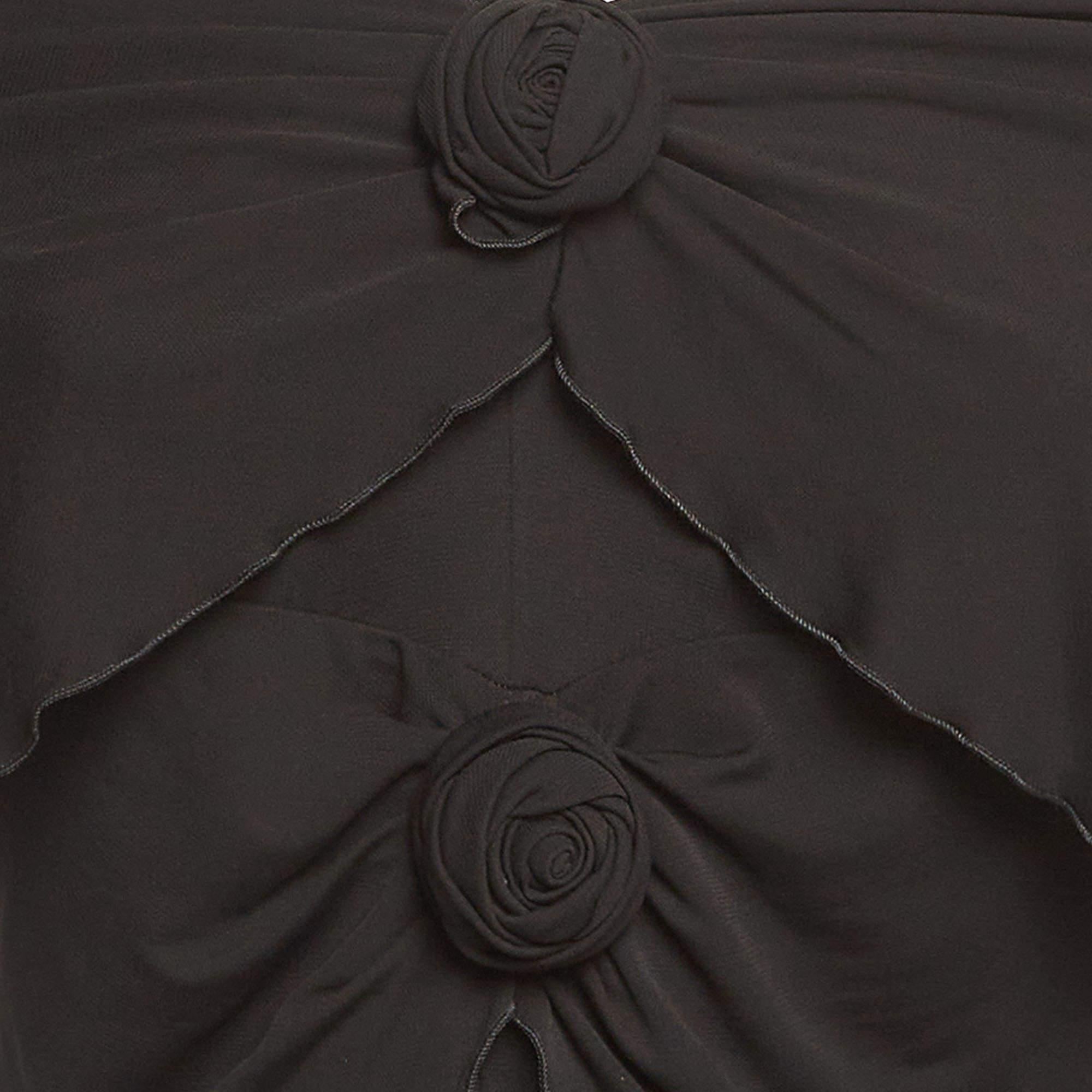 Saint Laurent Paris Black Knit Ruffled Rose Detail Top M In Excellent Condition In Dubai, Al Qouz 2