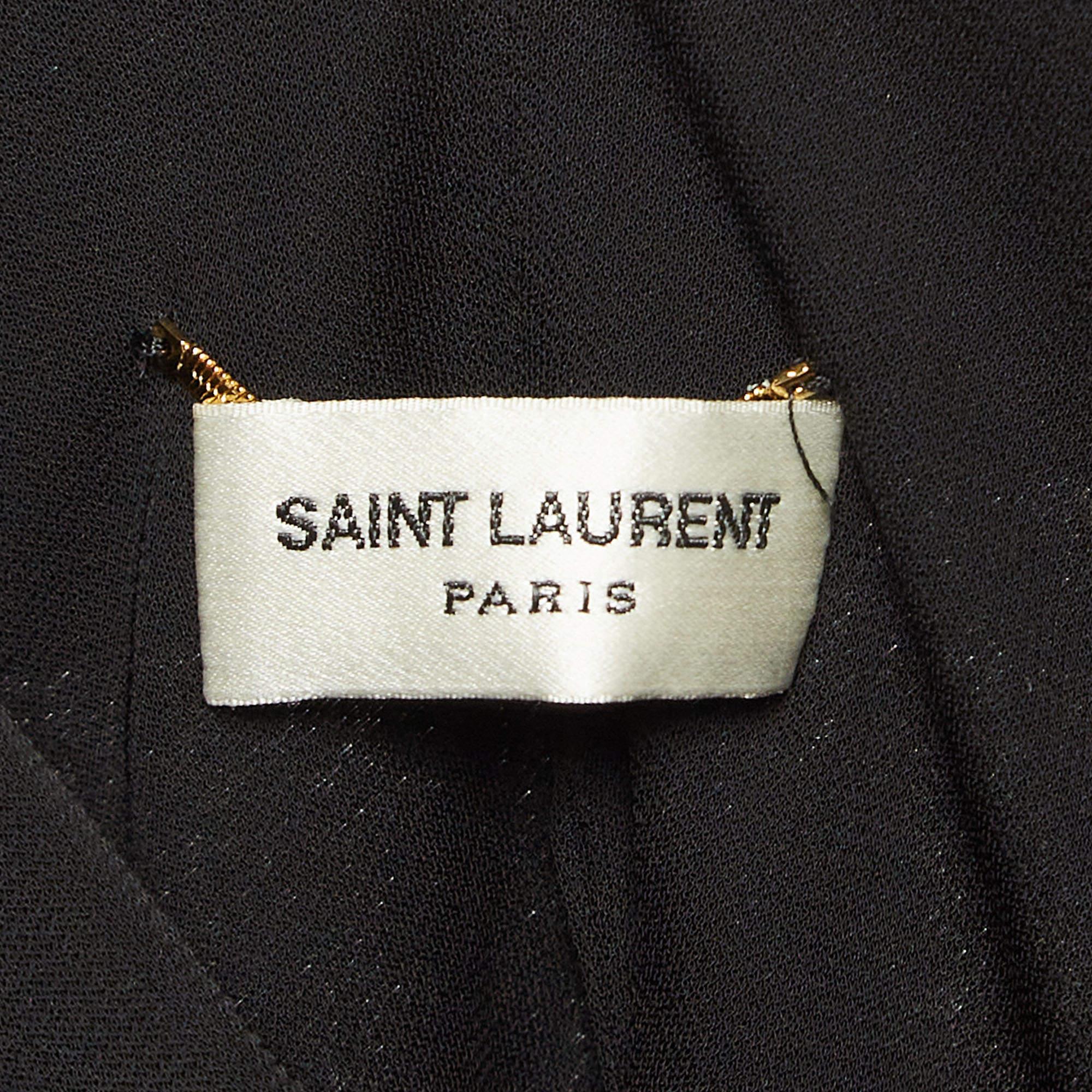 Women's Saint Laurent Paris Black Knit Ruffled Rose Detail Top M