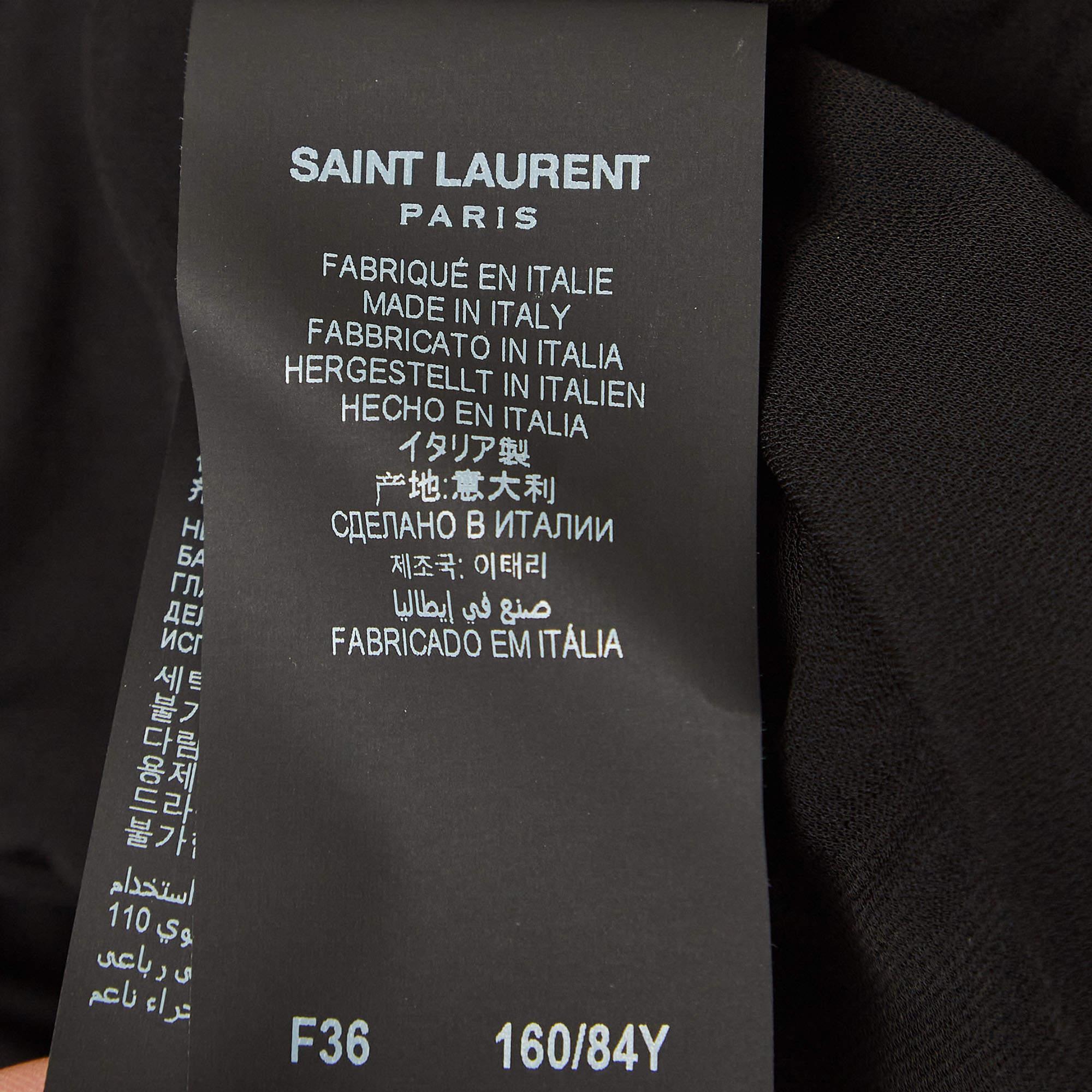 Saint Laurent Paris Black Knit Ruffled Rose Detail Top M 2