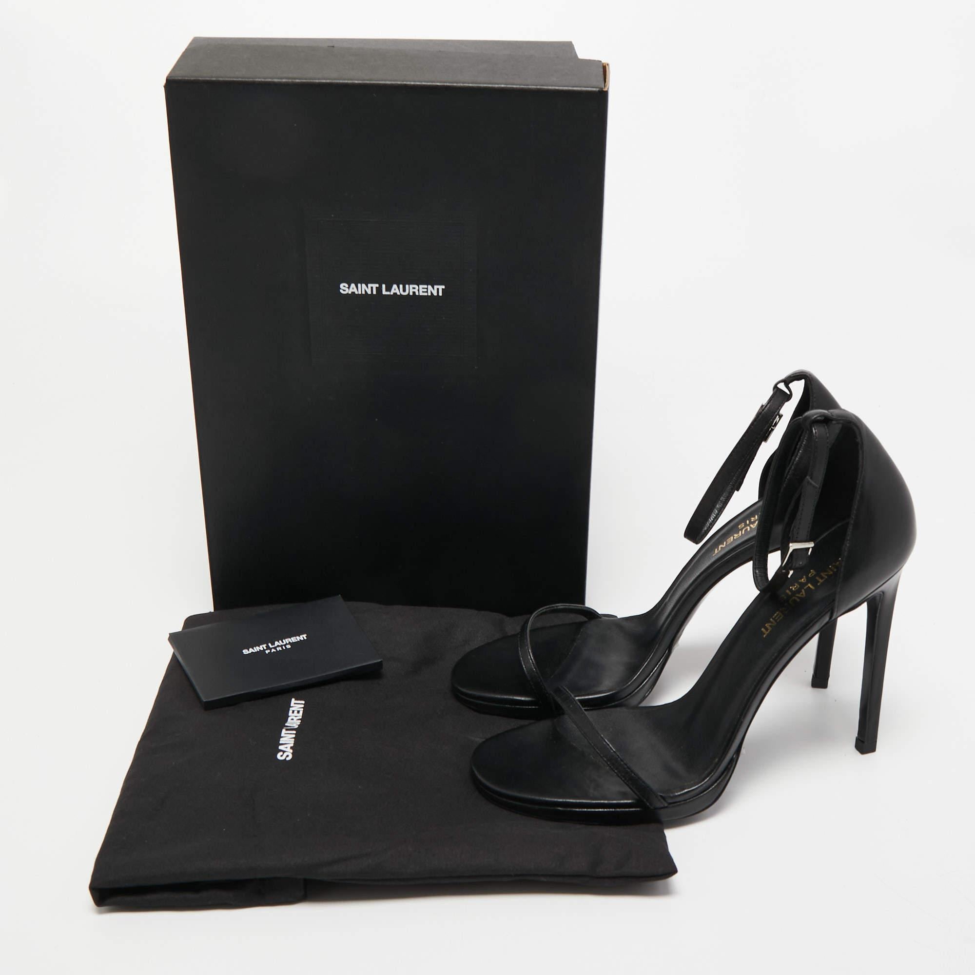 Saint Laurent Paris Black Leather Amber Ankle Strap Sandals Size 39 6