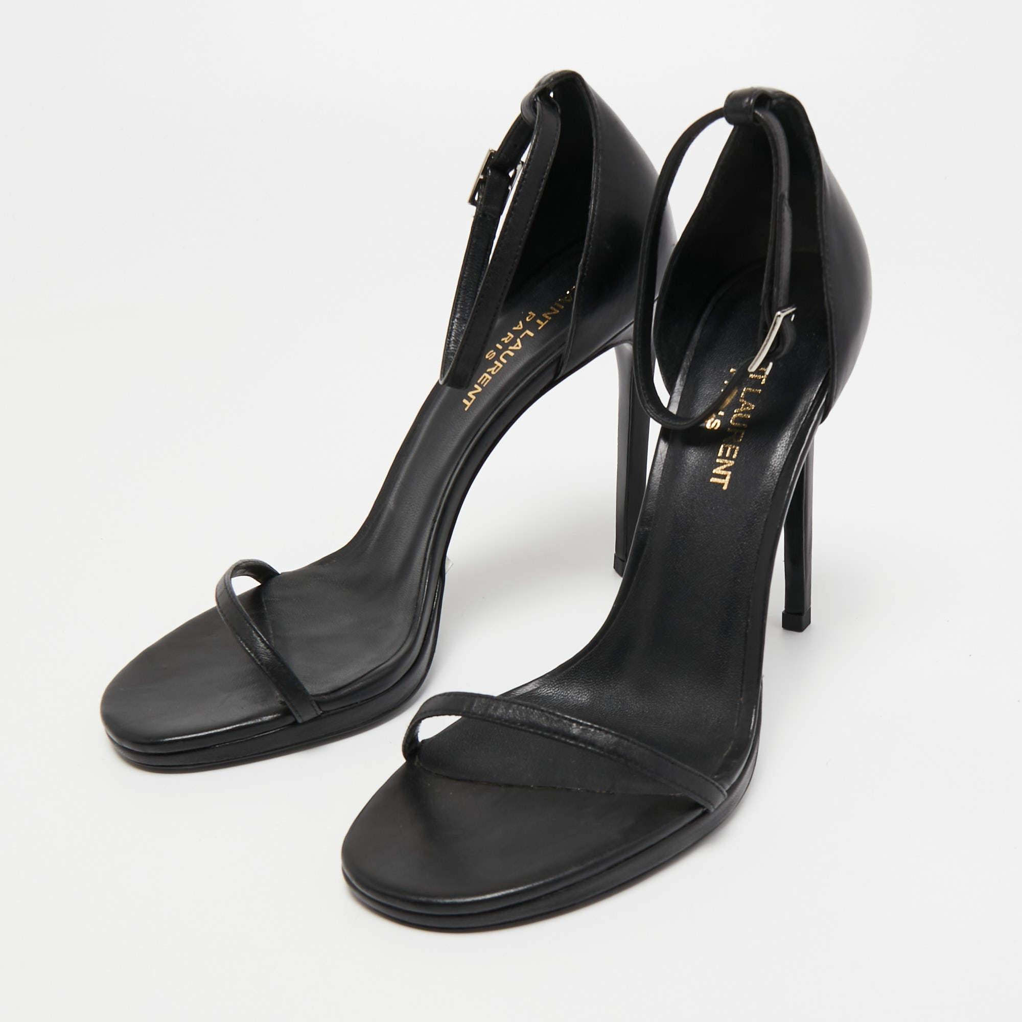 Saint Laurent Paris Black Leather Amber Ankle Strap Sandals Size 39 In New Condition In Dubai, Al Qouz 2