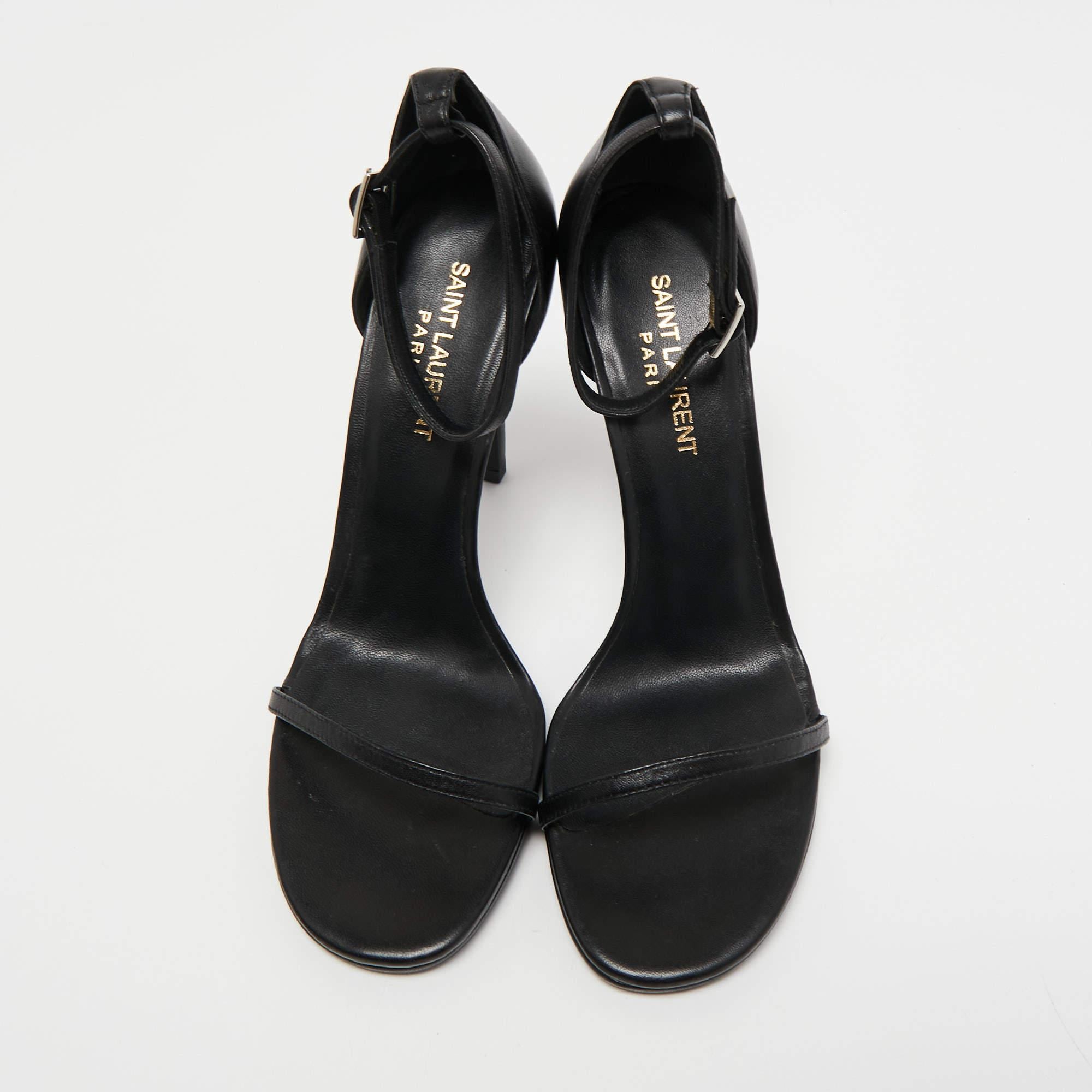 Women's Saint Laurent Paris Black Leather Amber Ankle Strap Sandals Size 39