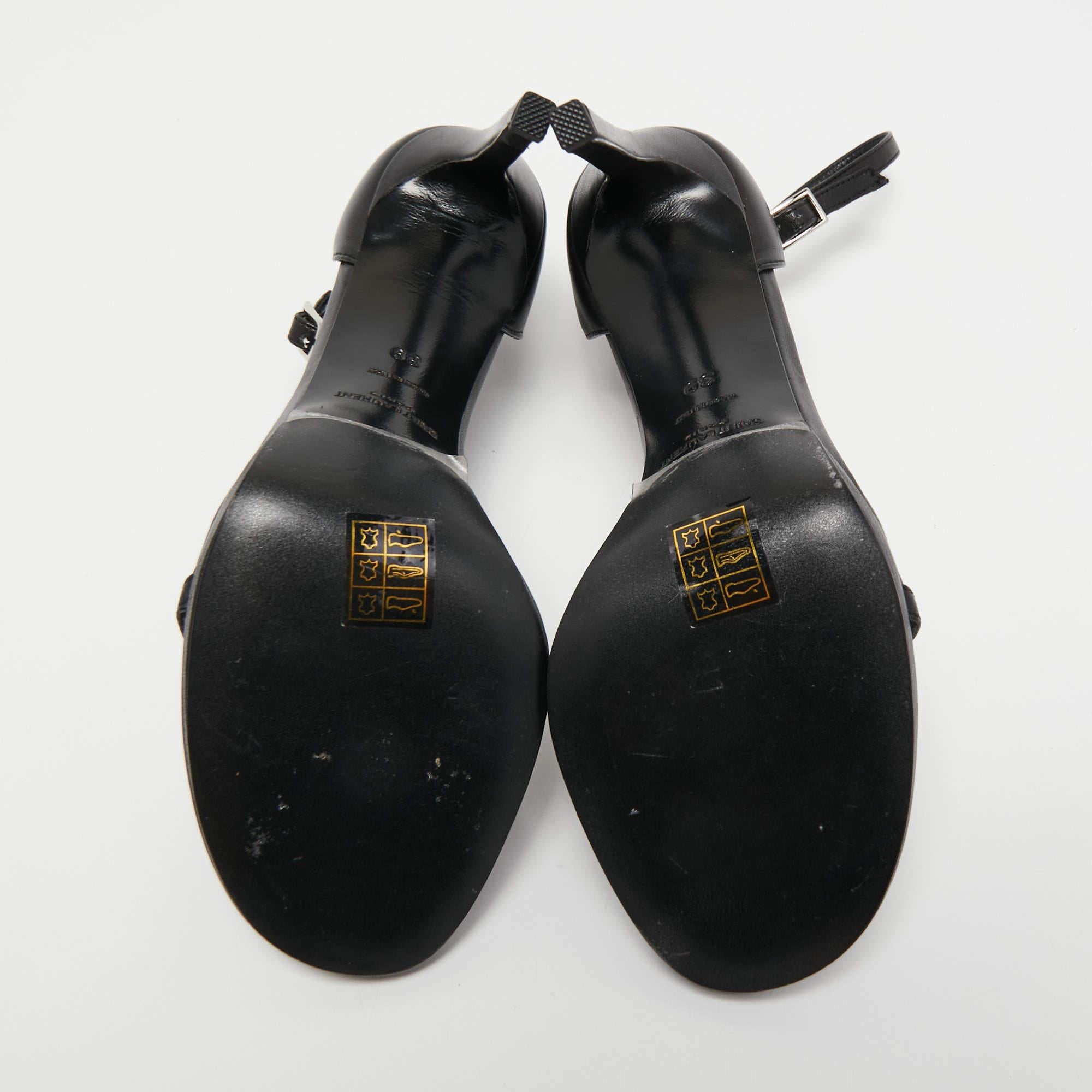 Saint Laurent Paris Black Leather Amber Ankle Strap Sandals Size 39 2