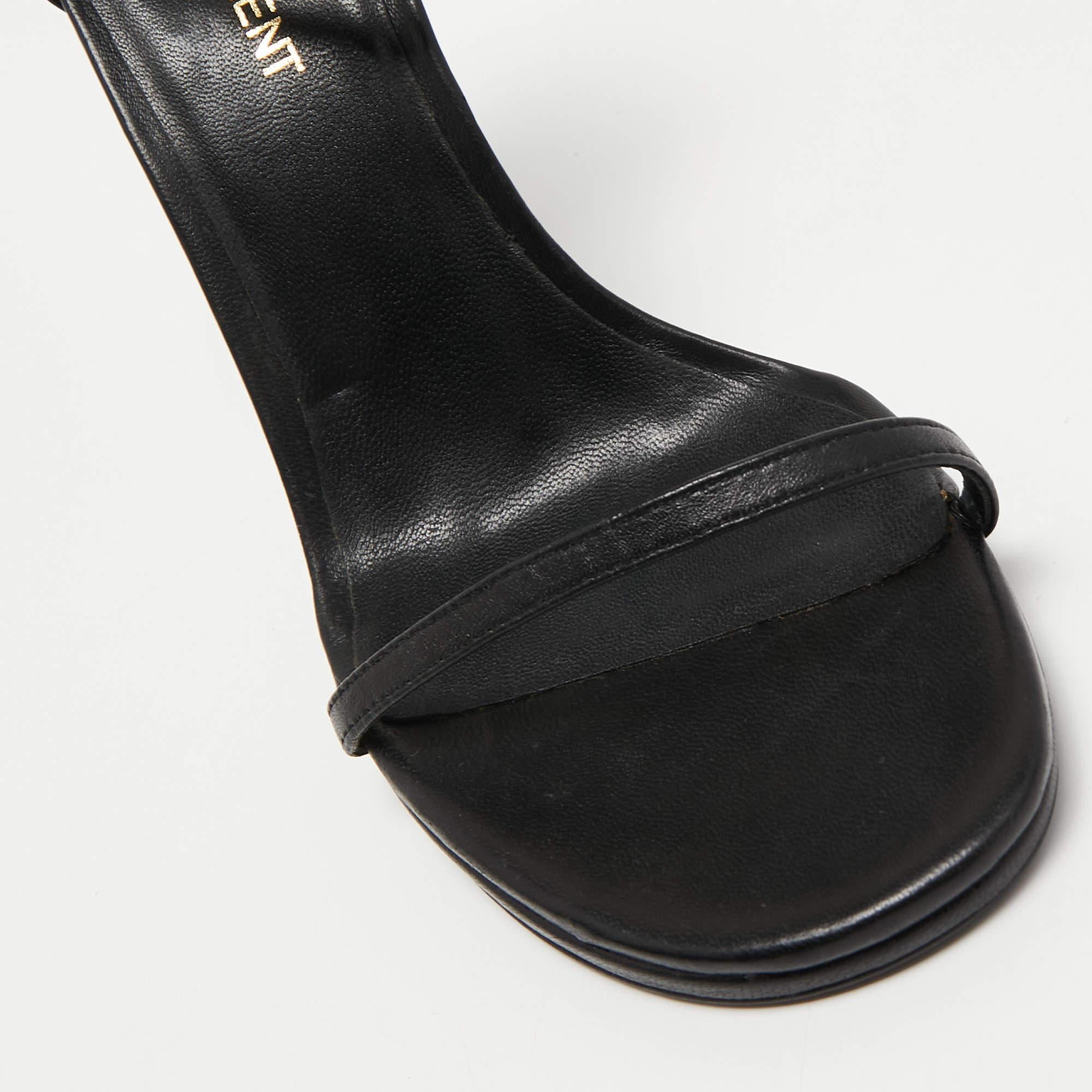 Saint Laurent Paris Black Leather Amber Ankle Strap Sandals Size 39 4