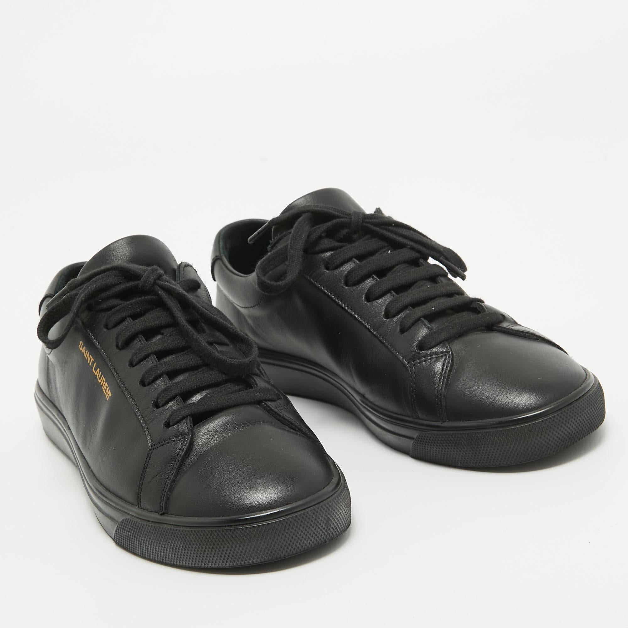 Saint Laurent Paris Black Leather Andy Low Top Sneakers Size 37 In Good Condition For Sale In Dubai, Al Qouz 2