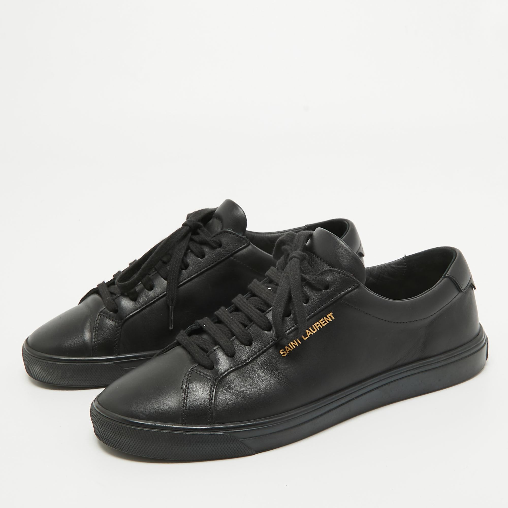 Saint Laurent Paris Black Leather Andy Low Top Sneakers Size 37 For Sale 3